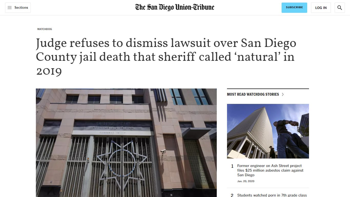 Judge refuses to dismiss lawsuit over San Diego County jail death that ...