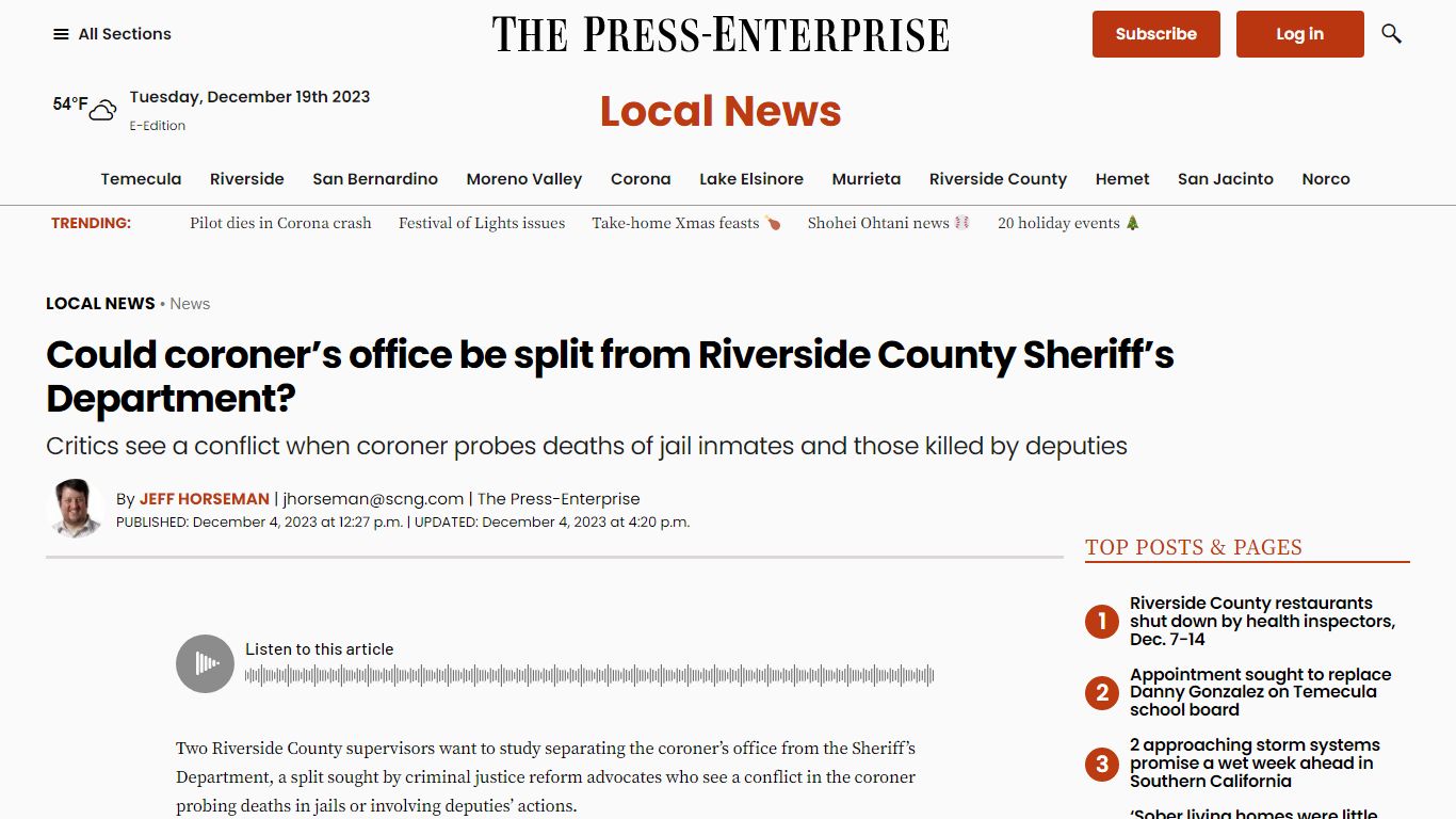 Could coroner’s office be split from Riverside County Sheriff’s ...